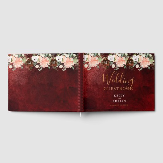 Romantic Burgundy Blush Pink Floral Rustic Wedding Gastenboek (Volledig)