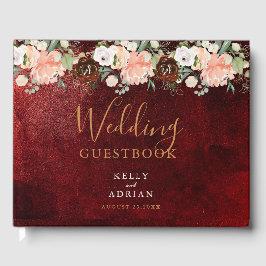 Romantic Burgundy Blush Pink Floral Rustic Wedding Gastenboek