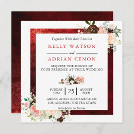Romantic Burgundy Blush Pink Floral Rustic Wedding Kaart