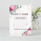 Romantic Burgundy Blush Pink Floral Save the Date (Staand voorkant)