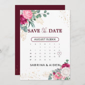 Romantic Burgundy Blush Pink Floral Save the Date (Voorkant / Achterkant)