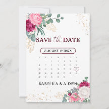 Romantic Burgundy Blush Pink Floral Save the Date