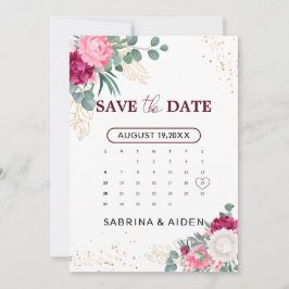 Romantic Burgundy Blush Pink Floral Save the Date