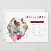 Romantic Burgundy Blush Pink Floral Save the Date (Voorkant)