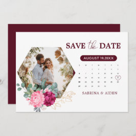 Romantic Burgundy Blush Pink Floral Save the Date
