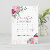 Romantic Burgundy Blush Pink Floral Save the Date (Staand voorkant)