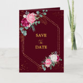 Romantic Burgundy Blush Pink Floral Save the Date Folie Wenskaart (Voorkant)