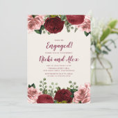 Romantic Burgundy Blush Pink Floral Verloving Kaart (Staand voorkant)