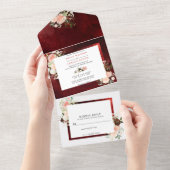 Romantic burgundy Blush Pink floral Wedding All In One Uitnodiging (Afscheurbaar)