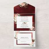 Romantic burgundy Blush Pink floral Wedding All In One Uitnodiging (Binnen)