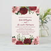 Romantic Burgundy Blush Pink Floral Wedding Kaart (Staand voorkant)