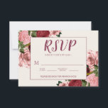 Romantic Burgundy Blush Pink Floral Wedding RSVP Kaartje<br><div class="desc">Elegant en romantisch bogundy en blush roze floral and foliage bruiloft RSVP/response card.</div>