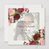 Romantic Burgundy Blush Pink Photo Save Date Magnetische Uitnodiging (Voorkant)