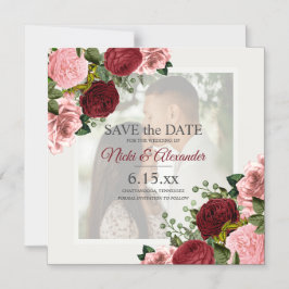 Romantic Burgundy Blush Pink Photo Save Date Magnetische Uitnodiging