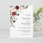 Romantic Burgundy Blush Plum Green Floral Wedding Kaart (Staand voorkant)