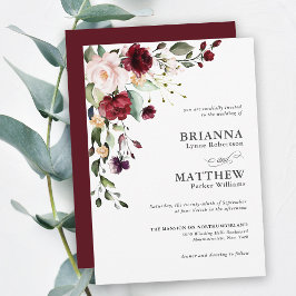 Romantic Burgundy Blush Plum Green Floral Wedding Kaart