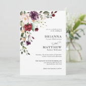Romantic Burgundy Blush Plum Green Floral Wedding Kaart (Staand voorkant)