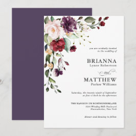 Romantic Burgundy Blush Plum Green Floral Wedding Kaart
