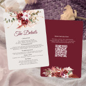 Romantic Burgundy & Blush QR Code Wedding Details  Informatiekaartje