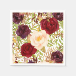 Romantic Burgundy & Blush Watercolor Floral Servet
