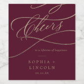 Romantic Burgundy Calligraphy Cheers Wine Labels Wijn Etiket (Enkel label)
