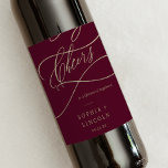 Romantic Burgundy Calligraphy Cheers Wine Labels Wijn Etiket<br><div class="desc">These romantic burgundy calligraphy cheers wine labels are perfect for a Simpding Recept. The moderne classic design features fancy swirls and whimsical flourishes with gorgeous elegant hand lettered vals sparkling wine gold foil typography. Personalize the wine bottle stickers with the names and date. These labels can be used for the...</div>