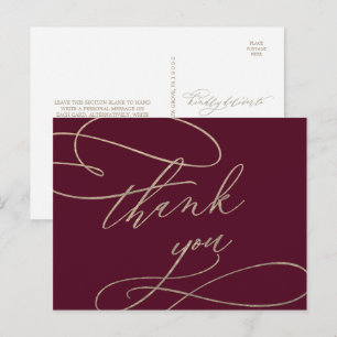 Romantic Burgundy Calligraphy Dank u Briefkaart
