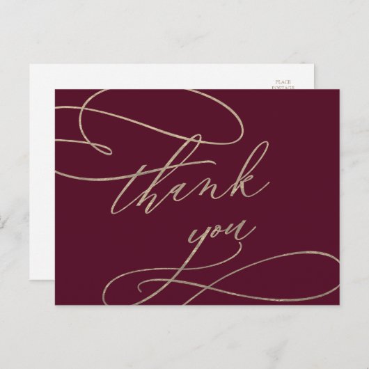 Romantic Burgundy Calligraphy Dank u Briefkaart (Voorkant / Achterkant)