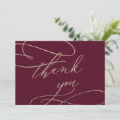 Romantic Burgundy Calligraphy Flat Bedankt (Staand voorkant)