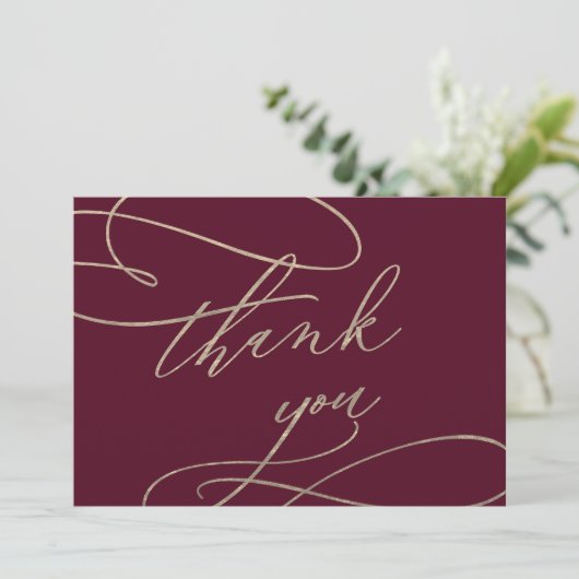 Romantic Burgundy Calligraphy Flat Bedankt (Staand voorkant)