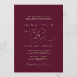 Romantic Burgundy Calligraphy Formal Wedding Kaart