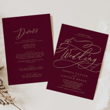Romantic Burgundy Calligraphy Front & Back Wedding