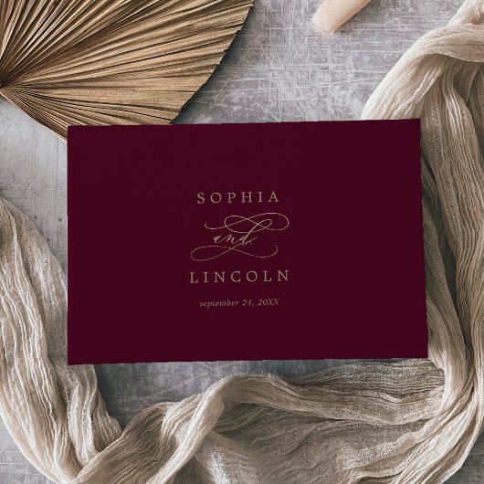 Romantic Burgundy Calligraphy Monogram Wedding Gastenboek