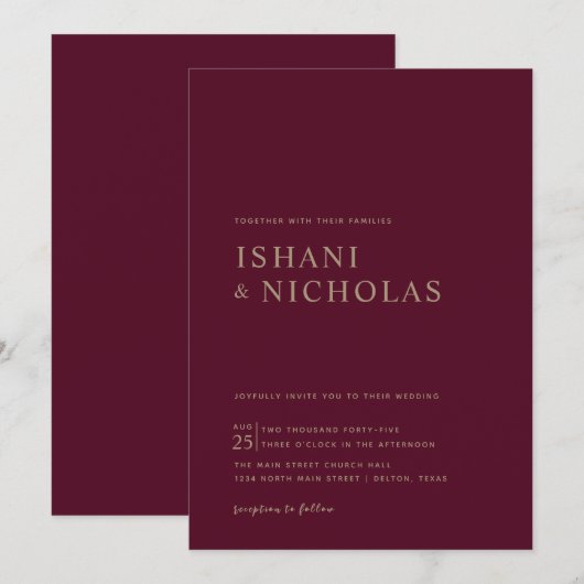 Romantic Burgundy Calligraphy Monogram Wedding Kaart (Voorkant / Achterkant)