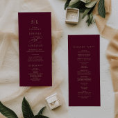 Romantic Burgundy Calligraphy Monogram Wedding Programmakaart