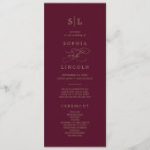 Romantic Burgundy Calligraphy Monogram Wedding Programmakaart (Voorkant)
