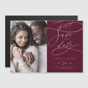Romantic Burgundy Calligraphy Photo Save the Date Magnetische Uitnodiging
