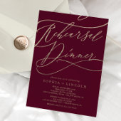 Romantic Burgundy Calligraphy Rehearsal Dinner Kaart