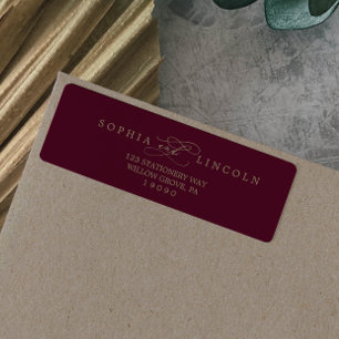 Romantic Burgundy Calligraphy Return Label