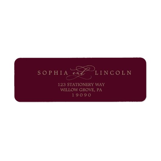 Romantic Burgundy Calligraphy Return Label (Voorkant)