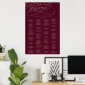 Romantic Burgundy Calligraphy Seating Chart Poster (Thuiskantoor)