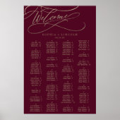 Romantic Burgundy Calligraphy Seating Chart Poster (Voorkant)