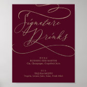 Romantic Burgundy Calligraphy Signature Drinken Poster (Voorkant)