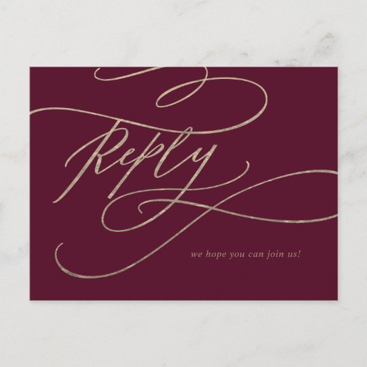 Romantic Burgundy Calligraphy Song Request RSVP Uitnodiging Briefkaart (Voorkant)