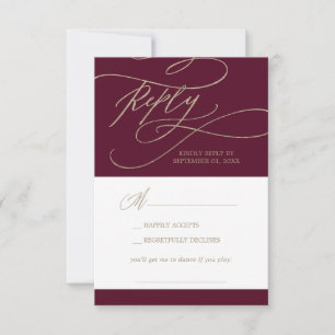 Romantic Burgundy Calligraphy Song RSVP Card Kaartje