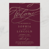 Romantic Burgundy Calligraphy Wedding Programme Programmakaart (Voorkant)