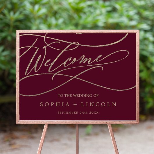 Romantic Burgundy Calligraphy Welcome Wedding Poster