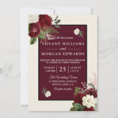 Romantic Burgundy Champagne White Floral Wedding Kaart (Voorkant)