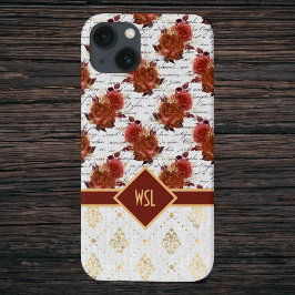 Romantic Burgundy en Blush Rozen op Gold Damask Case-Mate iPhone Case