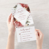 Romantic Burgundy Eucalyptus Wedding Herfst All In One Uitnodiging (Afscheurbaar)